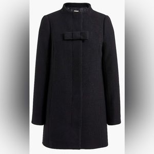 Black J Crew wool coat with bow detail, size 14
